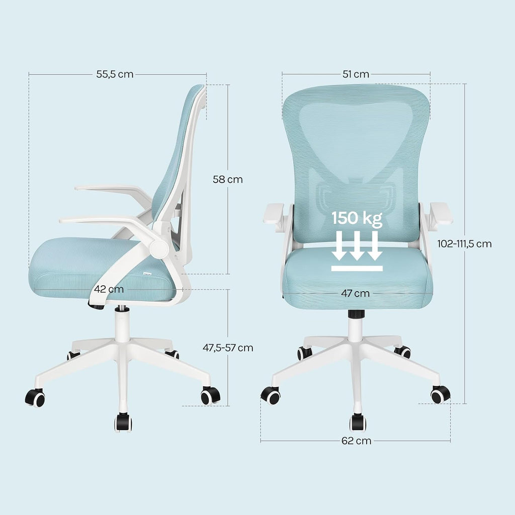 Chaise de Bureau Ergonomique avec Soutien Lombaire et Dossier Inclinable en Tissu Maille