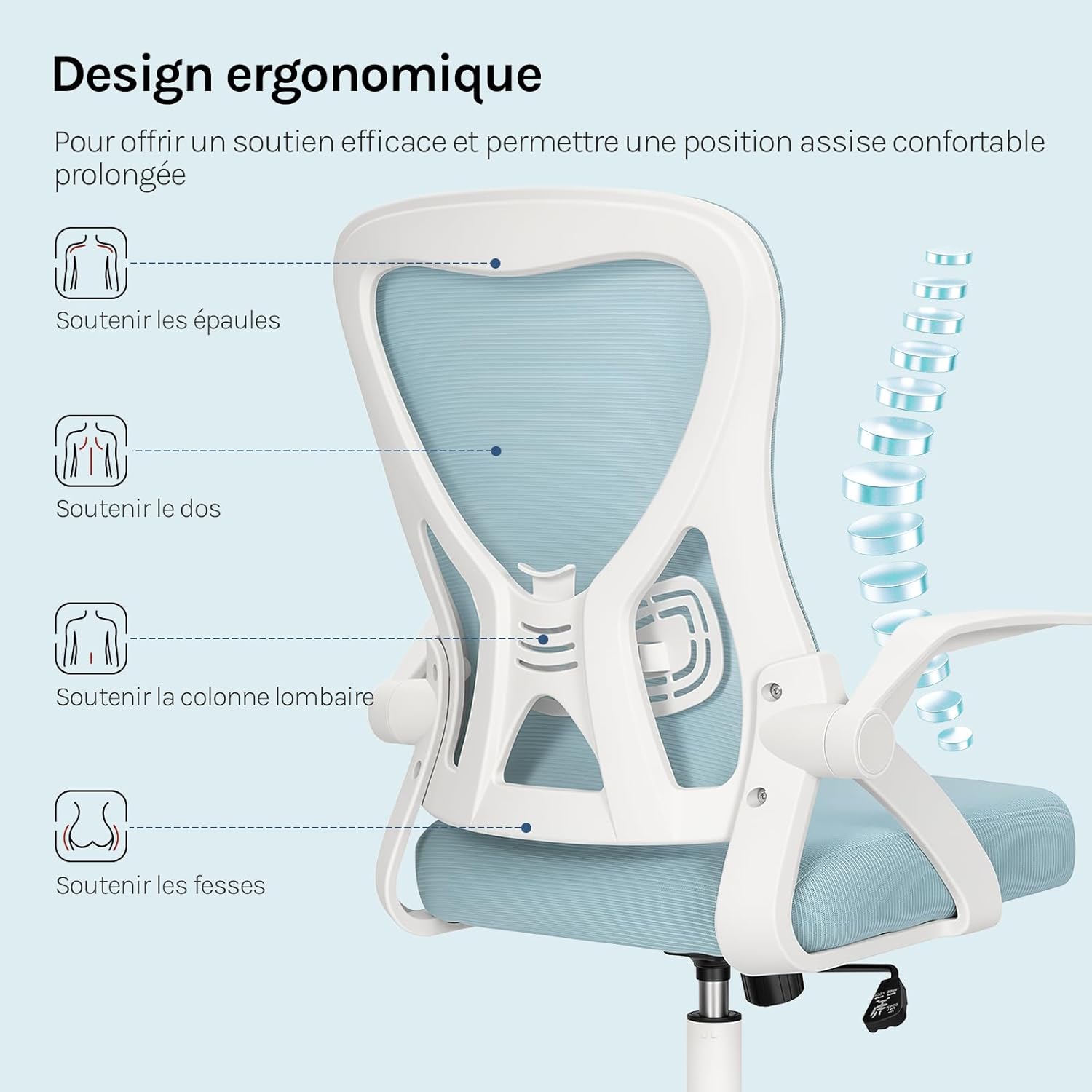 Chaise de Bureau Ergonomique avec Soutien Lombaire et Dossier Inclinable en Tissu Maille