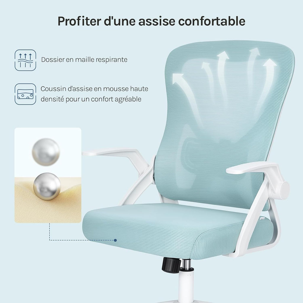 Chaise de Bureau Ergonomique avec Soutien Lombaire et Dossier Inclinable en Tissu Maille