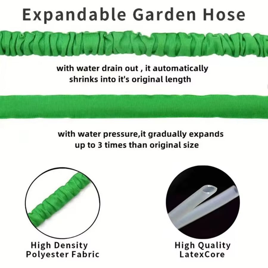 Tuyau d’arrosage extensible et rétractable avec embout d’arrosage – 7,6 à 61 m